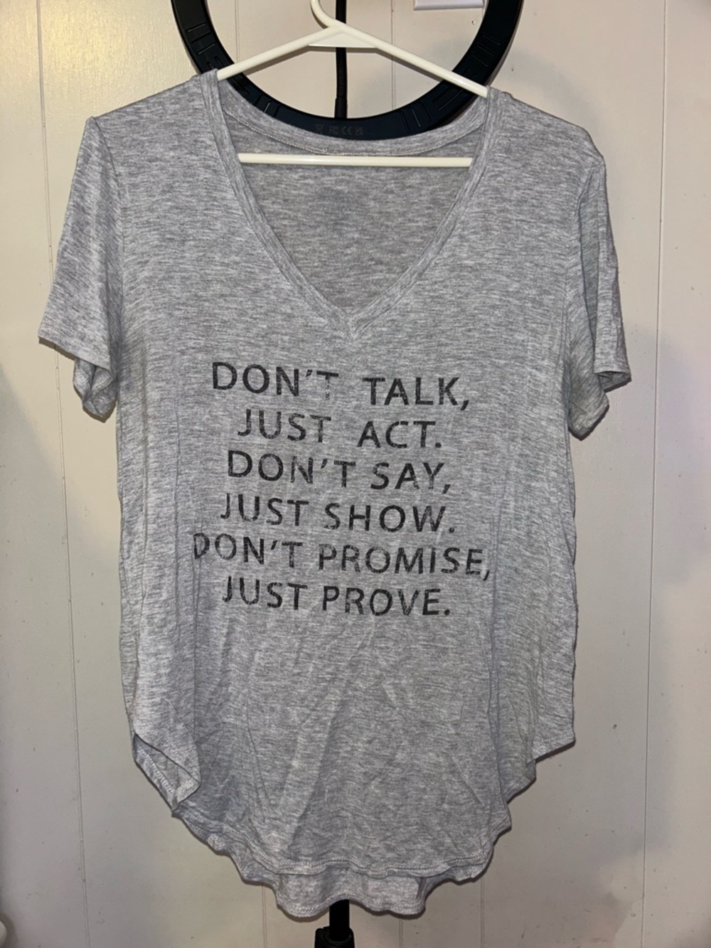 Heather Gray V-Neck Graphic Tee - Motivational Print